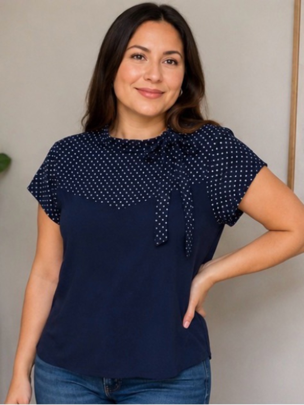 POLKA DOT TIE NECK BLOUSE